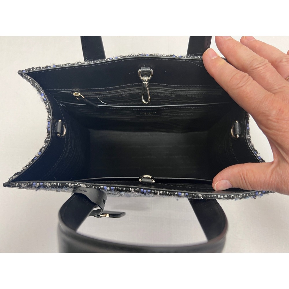 Kate Spade Manhattan Tote Womens Small Blue Black Excellent Tweed Crossbody Bag - Picture 9 of 11